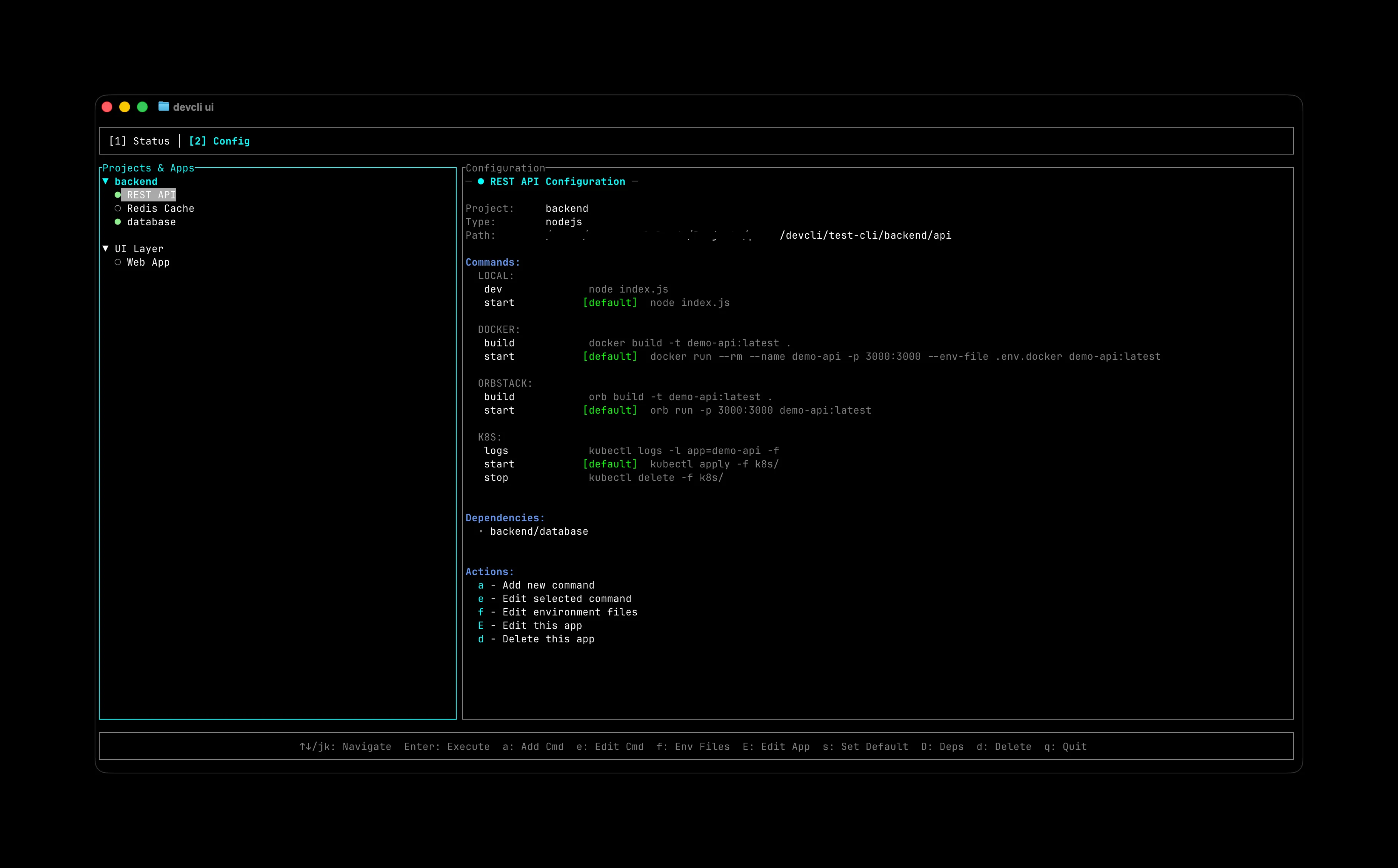 DevCLI configuration file example